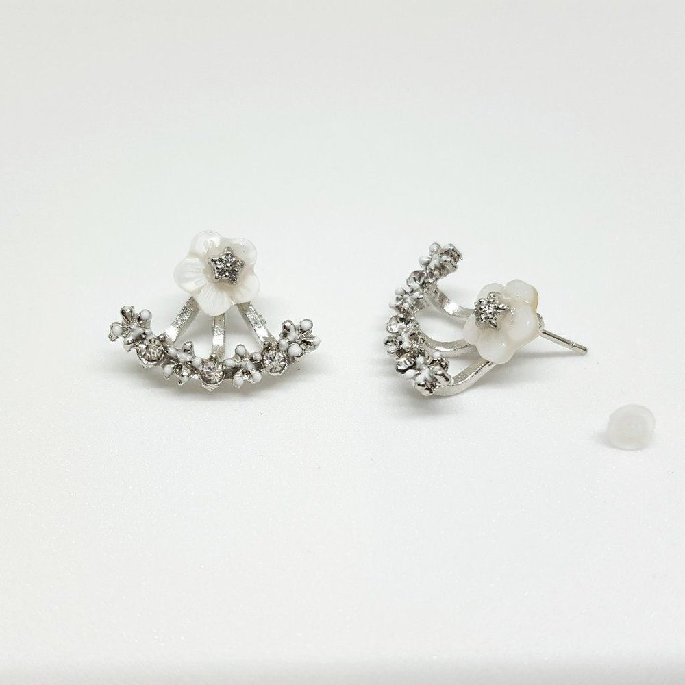 Fifth Avenue Delicate White Flower Earring Jacket and Cuff Earring